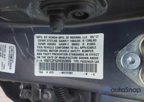 2017 Honda Civic Lx from USA, damaged, VIN 19XFC2F52HE053026